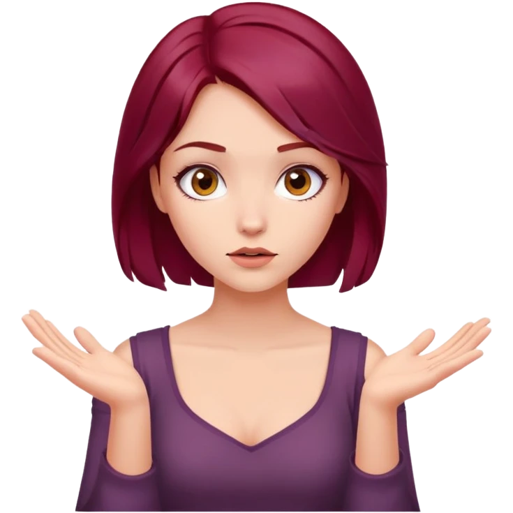 Beautiful long burgundy haired girl, shrugging shoulders emoji