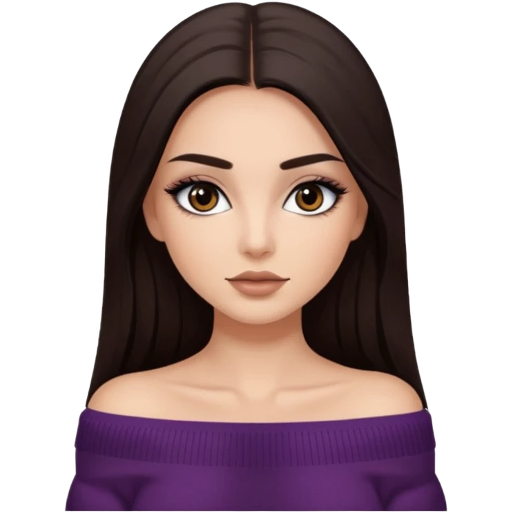 красивая девушка накрашенная с ресницами брюнетка с длинными прямыми темными волосами в темно-коричневой кофте со спущенными плечами emoji