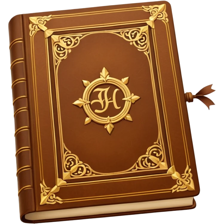 "An open antique leather-bound book with golden edges and calligraphy, detailed embossing, Victorian style, warm brown and gold palette." emoji