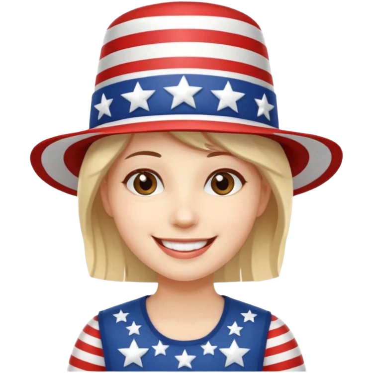 smiling emoji wearing stars and stripes hat celebrating Independence Day emoji