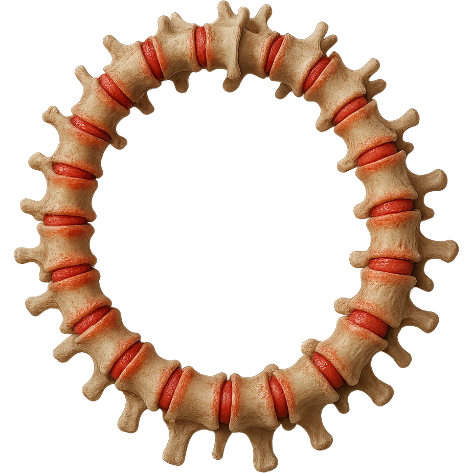 SPINA DORSALE ANATOMICA UMANA REALISTICA infiammata CHIUSA A CERCHIO, iperrealistica 4k, non disegnata emoji
