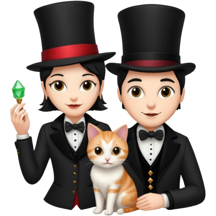 magician couple and their pet cat emoji