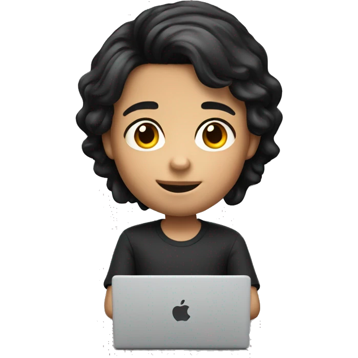 Memoji a 10 year old boy with dark hair typing on a laptop emoji