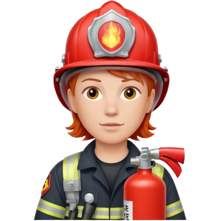 red haired Firefighter with respiratory protection with fire extinguisher emoji
