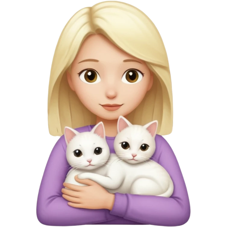 ["Blonde woman hugging a small white cat."] 546464564 emoji