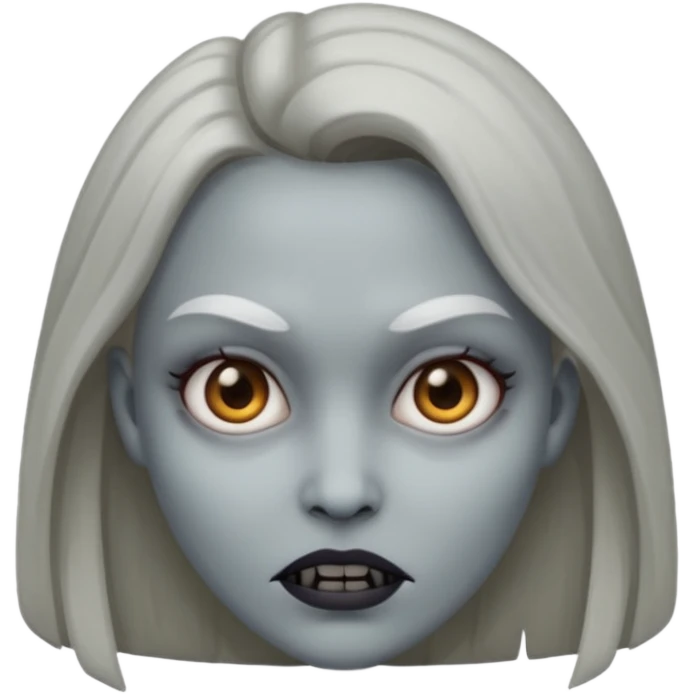 woman with gray skin and a creepy face emoji
