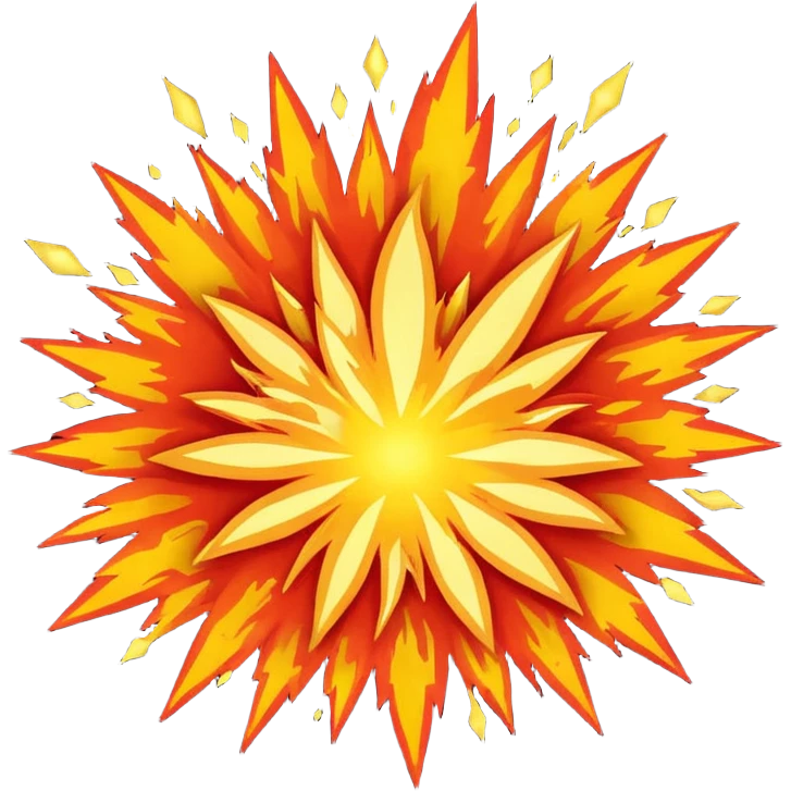 An explosion that will use as the main characters gunfire in a game I'm making. Needs to be red and graphic in nature. The background needs to be blank emoji