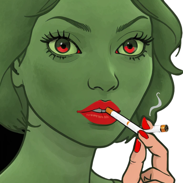 a girl with really red eye and cigarette  emoji