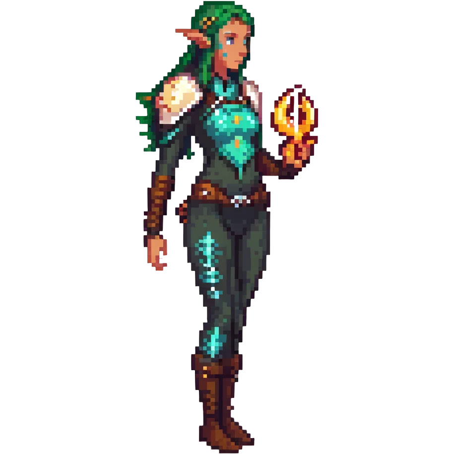 elf female Short wetsuit-style garb, glowing runes on skin, holding a conch horn. emoji