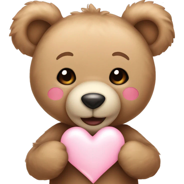 happy tan teddy bear holding a light pink heart emoji