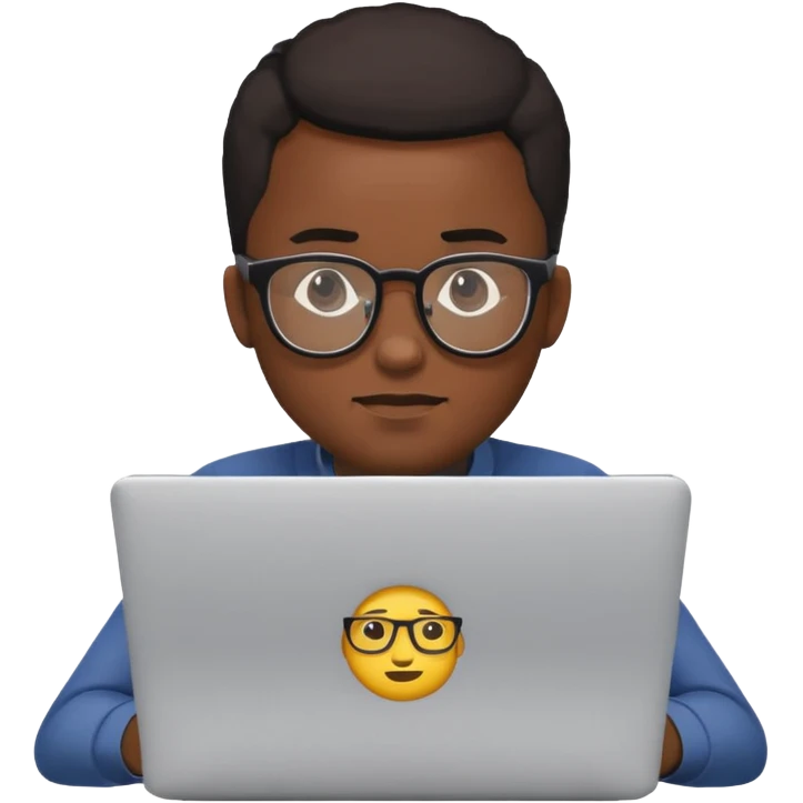Black man wearing glasses focused on a laptop, emoji style emoji