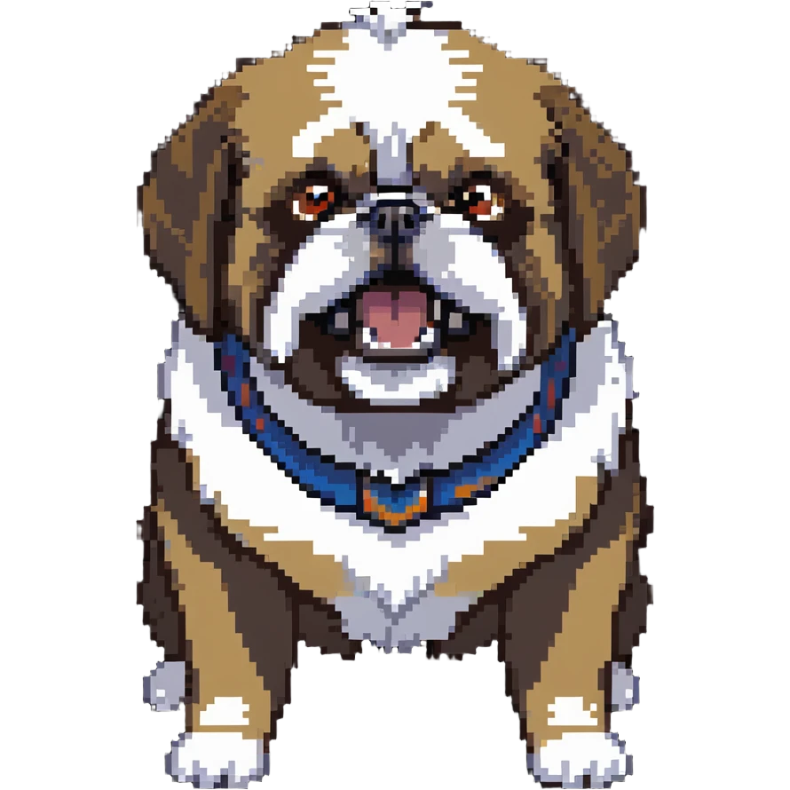 shih tzu dog with an angry expression, furrowed brows, small snout, long fur, tiny paws, growling emoji
