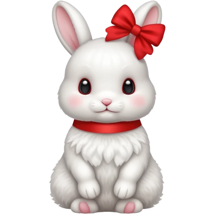 Cute small fluffy white bunny wearing one red bow full body  emoji