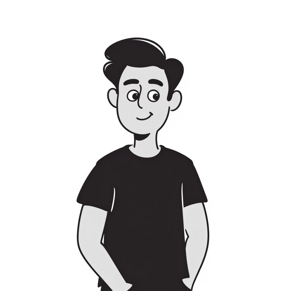 Attractive man in his 40s with youthful appearance, light brown skin, elongated face, defined jawline, medium dark eyes, arched eyebrows, straight nose, handsome friendly expression, short dark hair styled upward, athletic build, wearing a fitted black t-shirt emoji