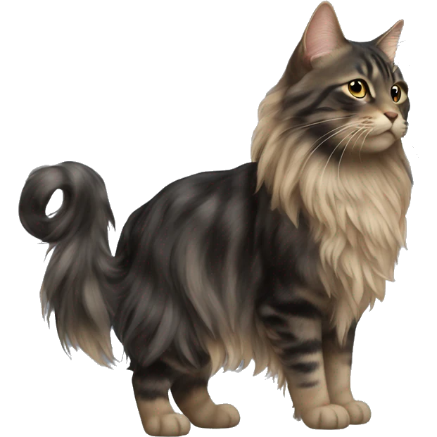 a long haired tabby full body and black cat emoji