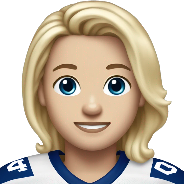 hockey player wearing a Toronto Maple Leafs jersey number 14 right handed blonde hair and a con the jersey  emoji