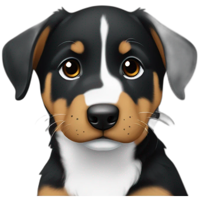 beauceron mix puppy with white chest and chin brown paws and cheeks black muzzle. Training emoji