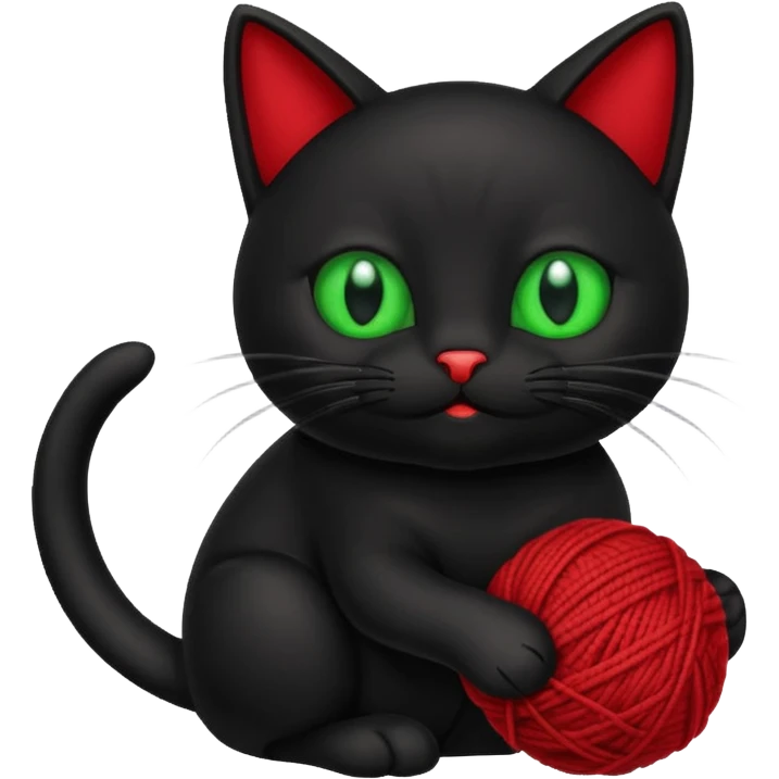 happy black cat playing with small ball of wool emoji