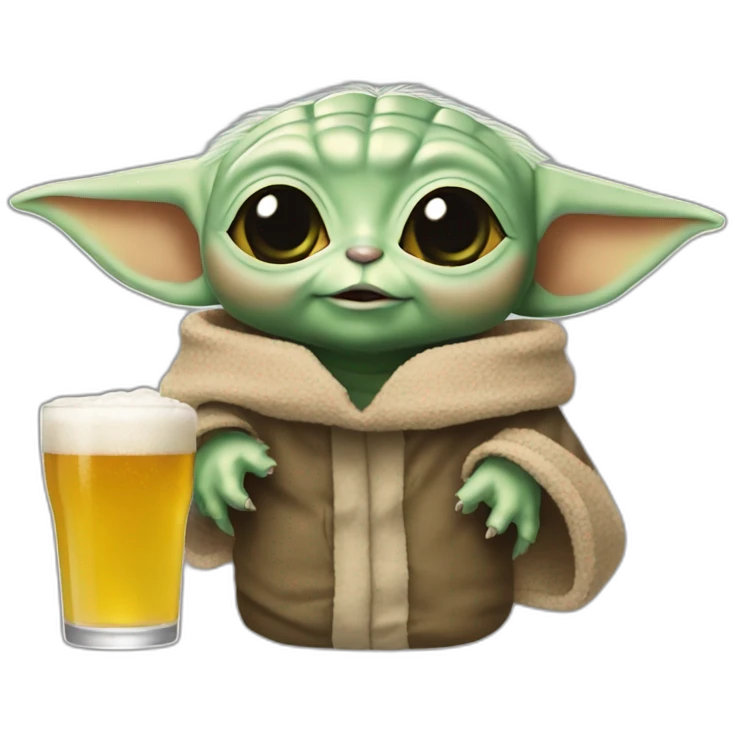 Baby yoda buvant une bierre emoji