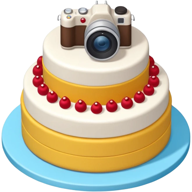 cake with elevated 3/4 top-down isometric camera angle (≈30–35°),
camera positioned above and angled downward, emoji