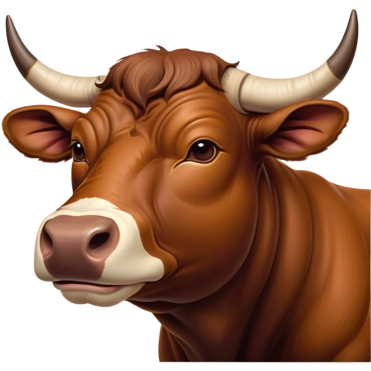 Meme-Worthy Cute Sleeping Brown Bull Portrait Emoji, Head resting peacefully with a contented smile, showcasing a robust, massive build and a luxuriously soft rich brown hide, eyes shut in a serene, restful nap, Simplified yet hilariously adorable features, highly detailed, glowing with a soft, drowsy light, high shine, relaxed and utterly lovable, stylized with an air of playful laziness, bright and heartwarming, soft glowing outline, capturing the essence of a comically sleepy guardian, so meme-worthy it feels like it could instantly become the next viral sensation of adorable slumber! emoji