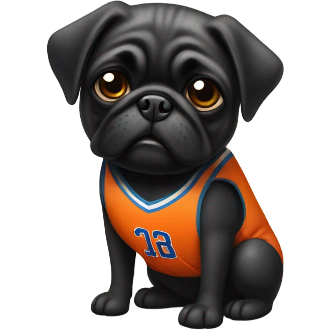 Black pug in a basketball uniform emoji