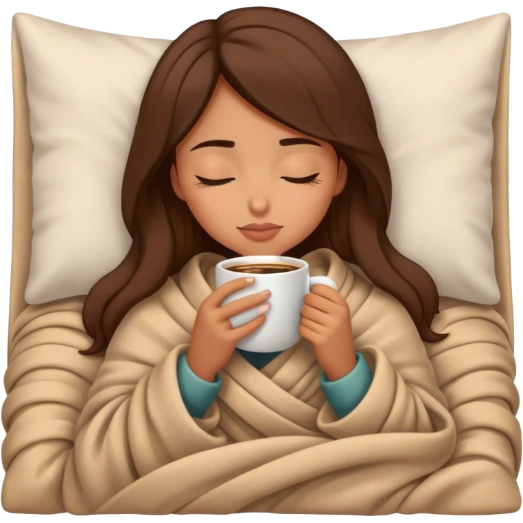 girl inside a blanket sipping coffee eyes closed emoji