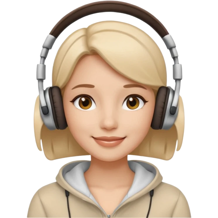 woman enjoying ASMR, wearing headphones, smooth edges, relaxed expression emoji