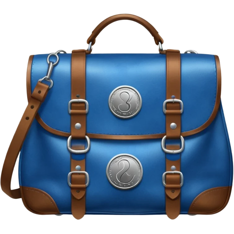 blue coins on top a brown leather bag  emoji