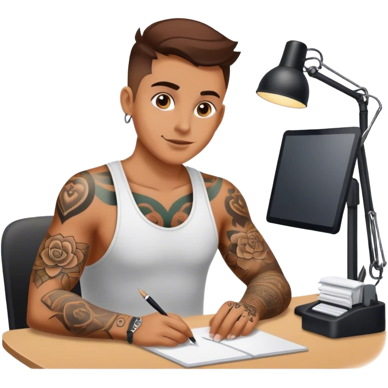 Work at a desk in love with tattoos emoji