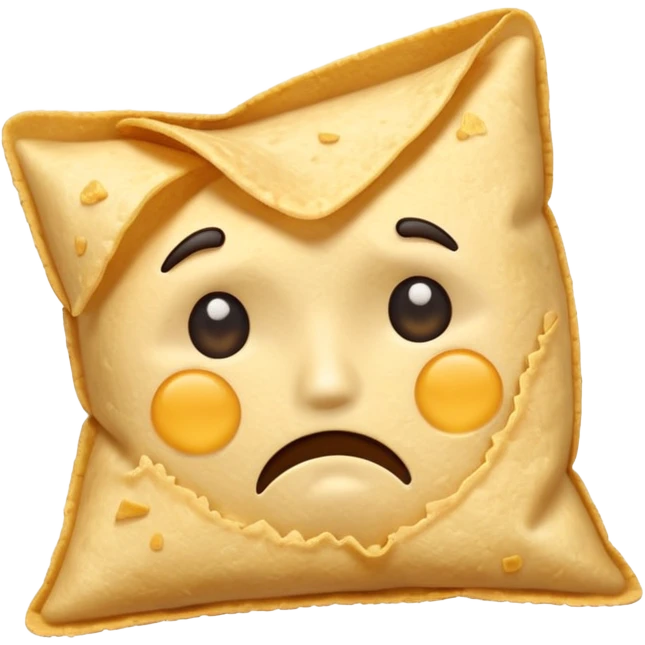 A tortilla chip with sad face emoji