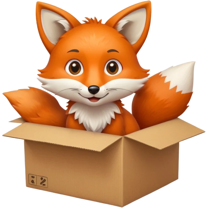 playful fox with big eyes in a box, gazing upward, emoji style emoji