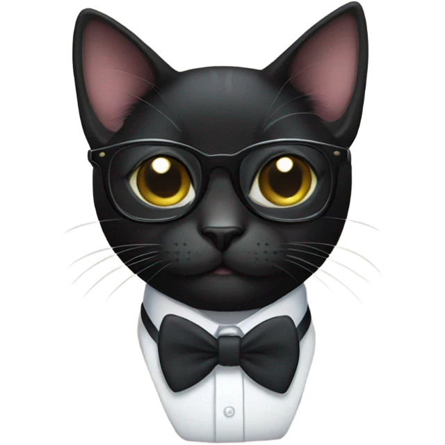 Black cat wearing glasses and bowtie  emoji