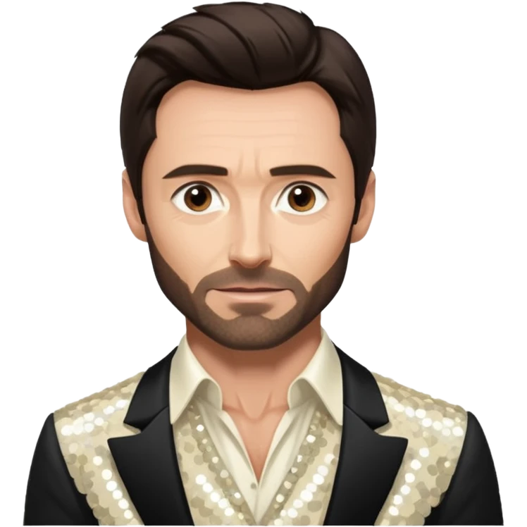 Hugh Jackman with Dark Brown Hair, Ivory Sequin Outfit emoji