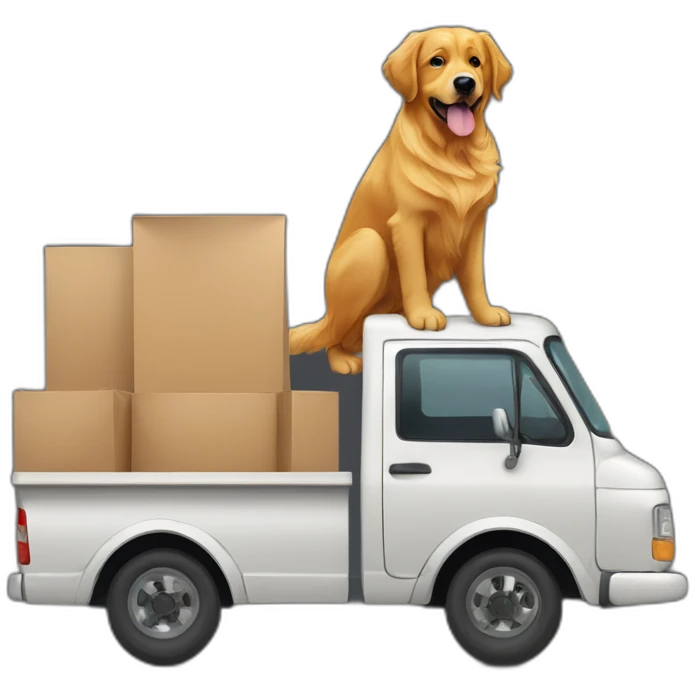 Golden retriever and a rottweiller in a moving truck emoji
