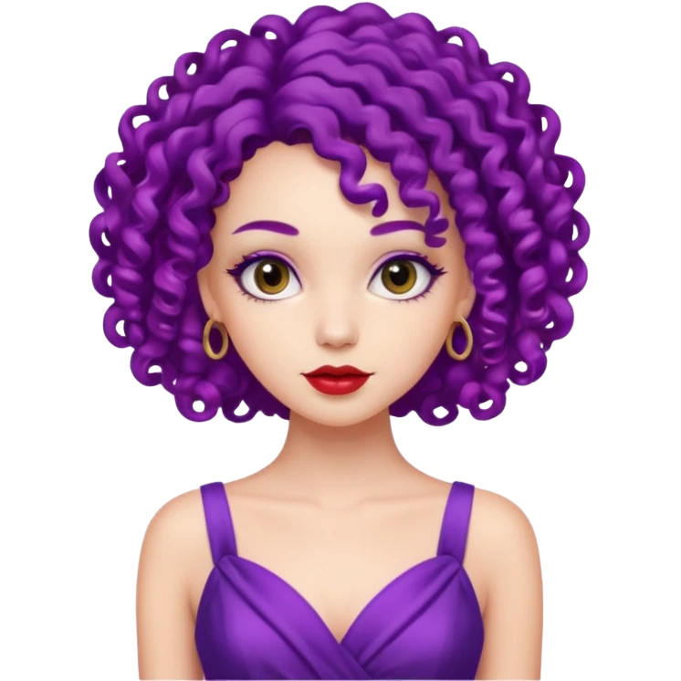 Fashion Model with Purple Curls, wearing red dress emoji