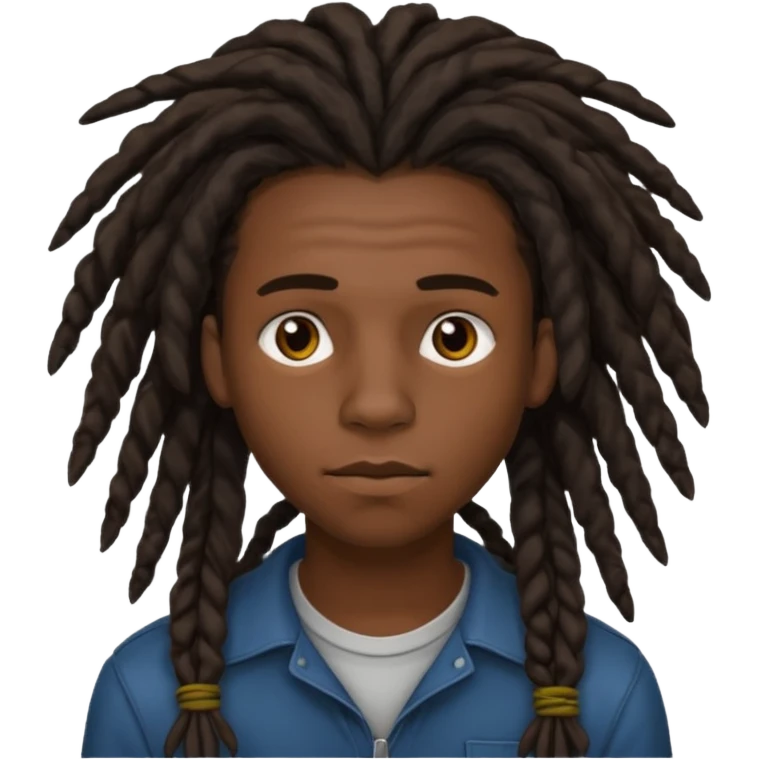 Une homme de 17 ans il a la peau noir foncé , des lèvres pulpeuses et un regard nonchalant. Il a un des locks emoji