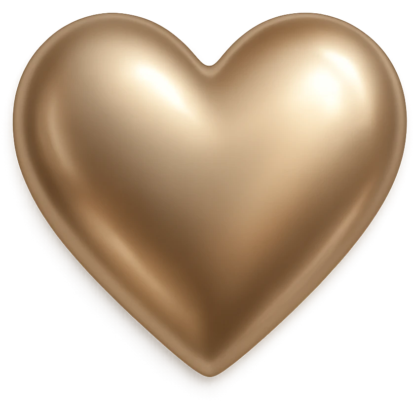 heart with a metallic champagne finish, digital illustration emoji