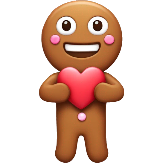 Gingerbread man holding love heart emoji