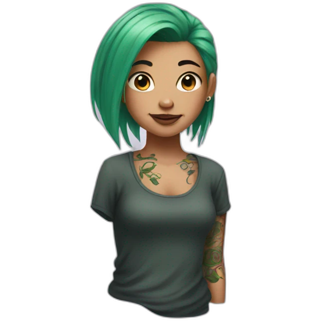 girl with tattoos and green hair emoji