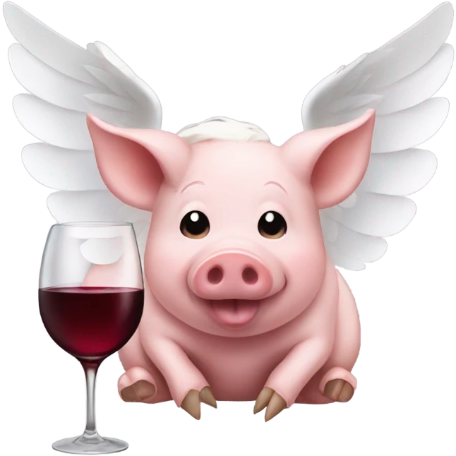 pig with white wings drinking wine emoji