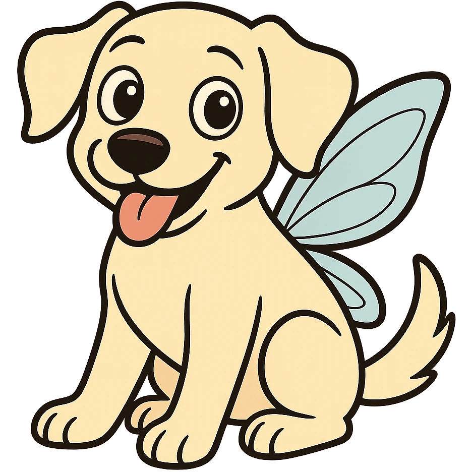 Make the image cartoonish with fairy wings, keep the light fur, friendly expression, and large eyes. Remove the background. emoji