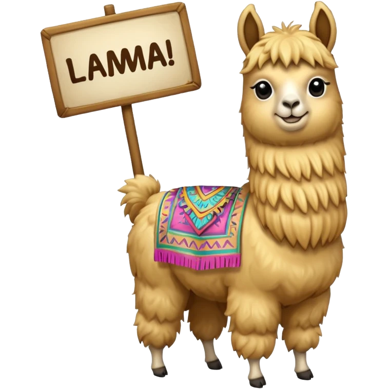 I need a golden llama holding a sign that says llama emoji
