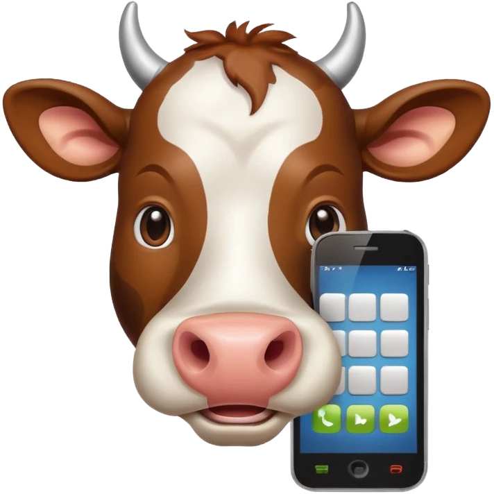 cartoon cow's head with cell phone emoji