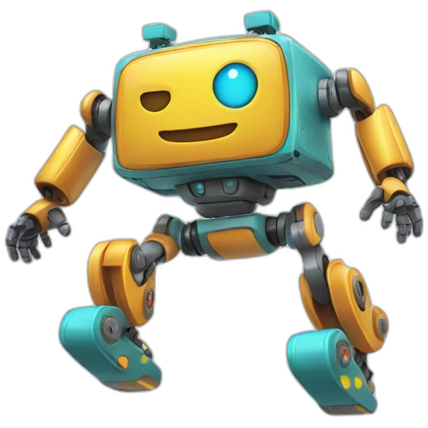 a cheerful multi-colored jumping robot emoji