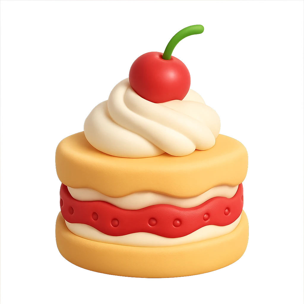 A delicious strawberry shortcake with whipped cream and a cherry on top emoji