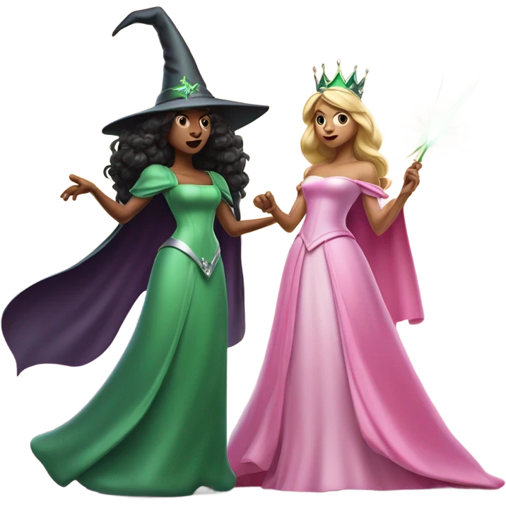 A green witch fighting a pink princess emoji