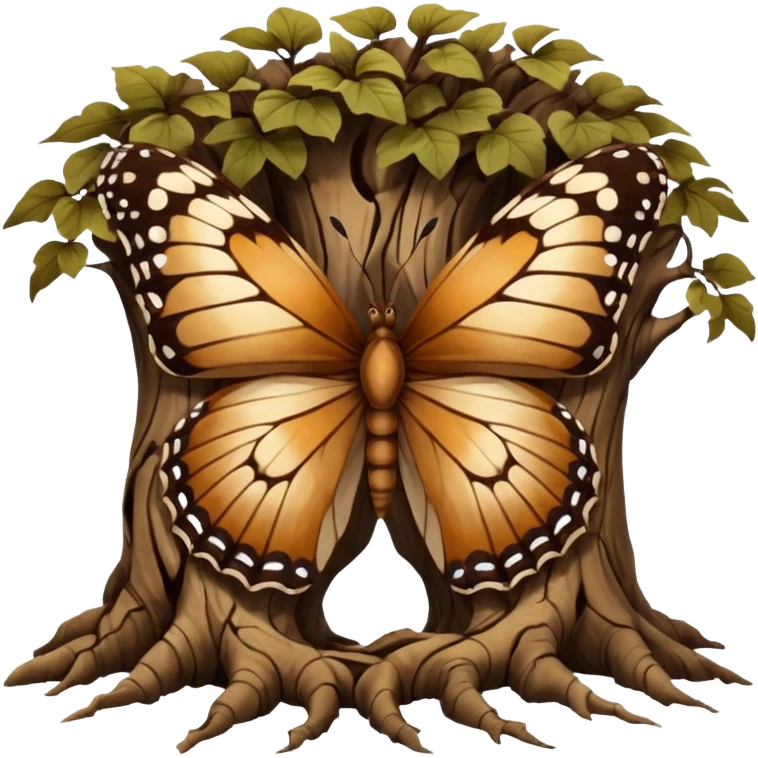 Dead butterfly emoji with broken wings weins with tree roots emoji