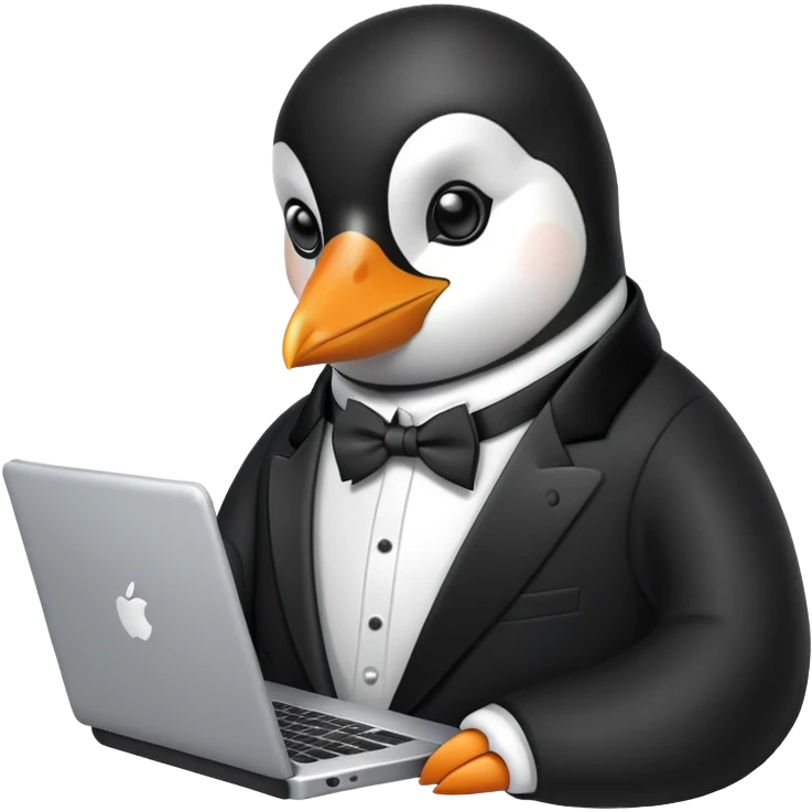penguin using a laptop branded system76 emoji
