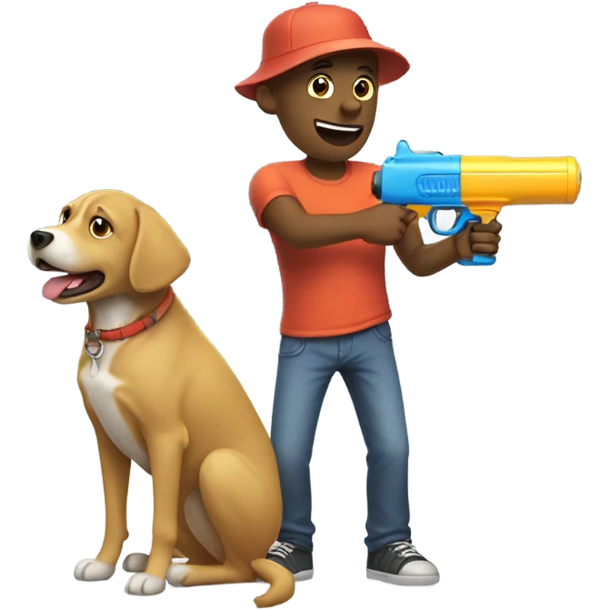 dude pointing water gun at dog emoji